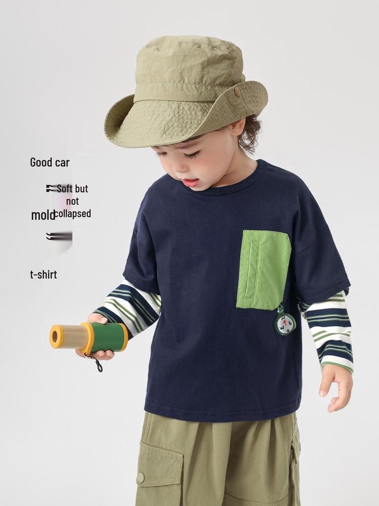 Trendy European Boys' Two-Piece Long-Sleeve T-Shirt for Spring & Autumn 2026 - New Style Toddler & Children's Base Layer
