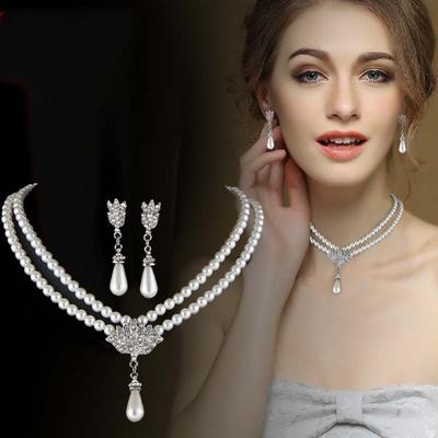 Elegantní sady svatebních šperků se simulovanou perlou Perlový náhrdelník + náušnice