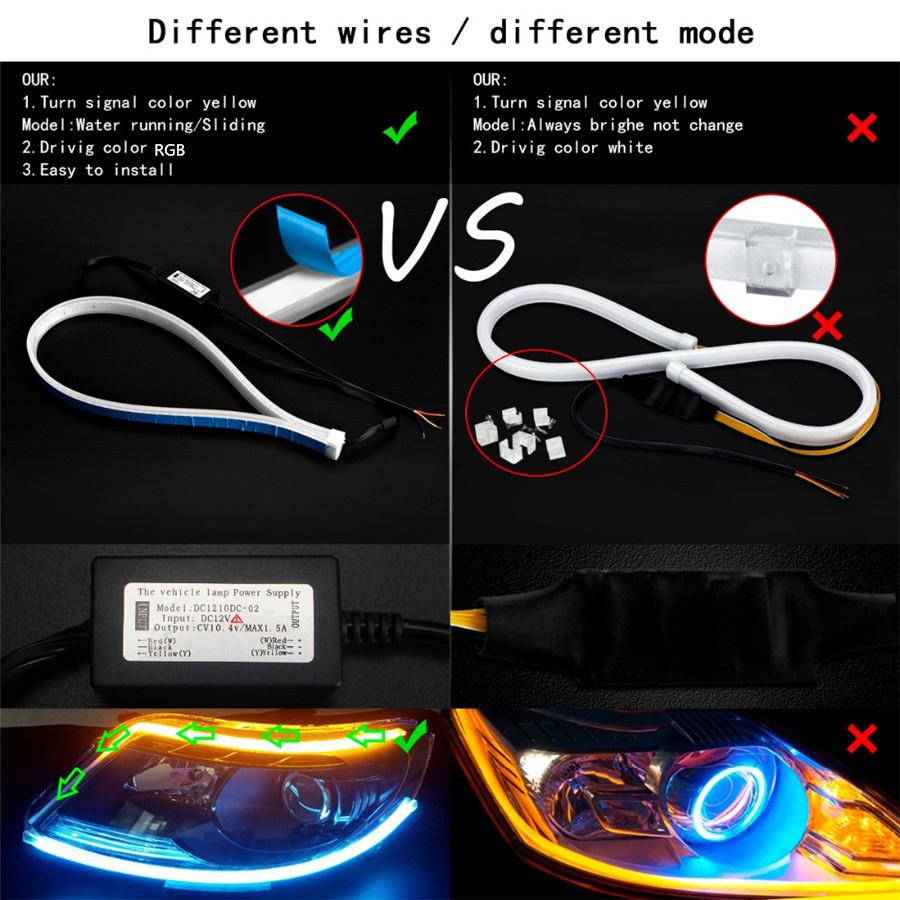 2X RGB APP 45CM Slim Flexible LED DRL Daytime Running Strip Light For Headlight