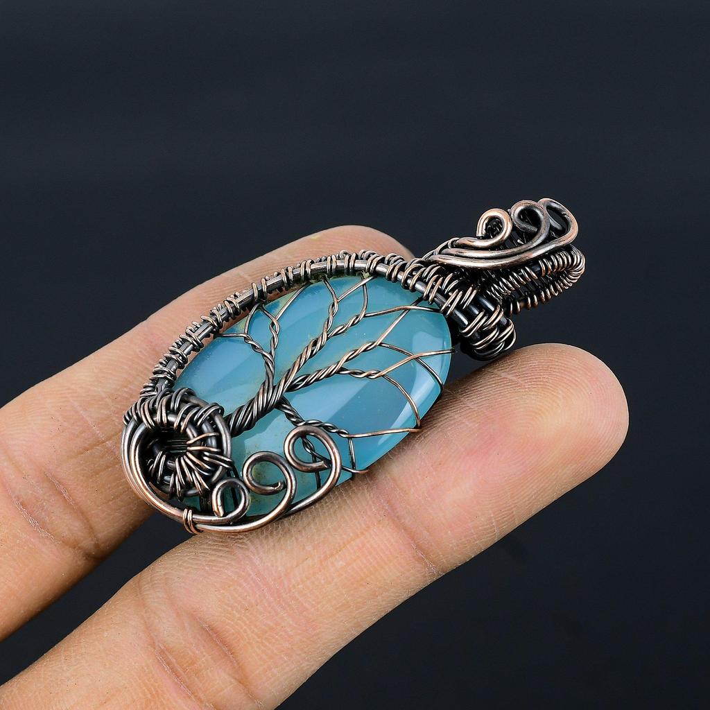 Tree Of Life Aquamarine 999 Copper Wire Wrapped Pendant, Handmade Gemstone Pendant Jewelry, Gifts For Wife Brand New Pendant