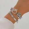 Vintage Irregular Double Ring Hollow Spring Open Bracelet Punk Wind Round Bead Pendant Stacked Bracelet
