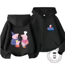 Winter Trendy Casual Zipper Hoodie Cute Cartoon Print Street Style Kids Hooded Top Peppa Pig Children 3 14