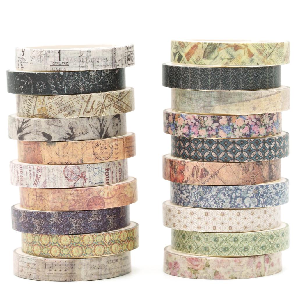 Songdao 20 Rolls Thin Retro Masking Tape Nostalgic Vintage Washi Washi Tape for DIY Crafts Set, Creativity, Tape, Women's Style, Packaging,