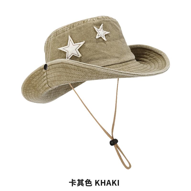 Retro Stars Pink Western Cowboy Hat Men and Women  Outdoor Camping Alpine Cap Summer and Autumn Big Brim Sun Proof Bucket Hat