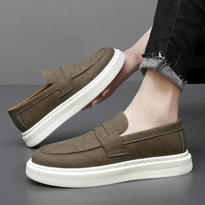 Lente Nieuwe Instappers Leer Heren Casual Schoenen Antislip Slijtvast Outdoor Boardschoenen