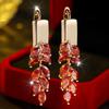 Crystal Red Zircon Stone Leaf Hoop Earrings For Women Vintage Gold Color Wedding Jewelry
