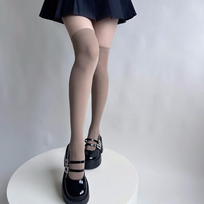 Damen Blickdichte Seiden Oberschenkelhohe Strümpfe Leggings Strumpfwaren Japanische Stile Anime JK Mädchen Bunte Überknie Lange Socken