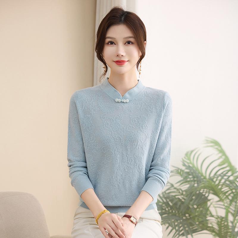 

Elegant Autumn Qipao Collar Sweater for Middle-Aged & Elderly Women - 2026 Collection 4XL (160-170 lbs) синий