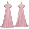 Women Long Maxi Dress Round Neck Ruched Puff Sleeve Waist Elegant Swing Gown Vintage Style Floor Length Dress for Special Occasions