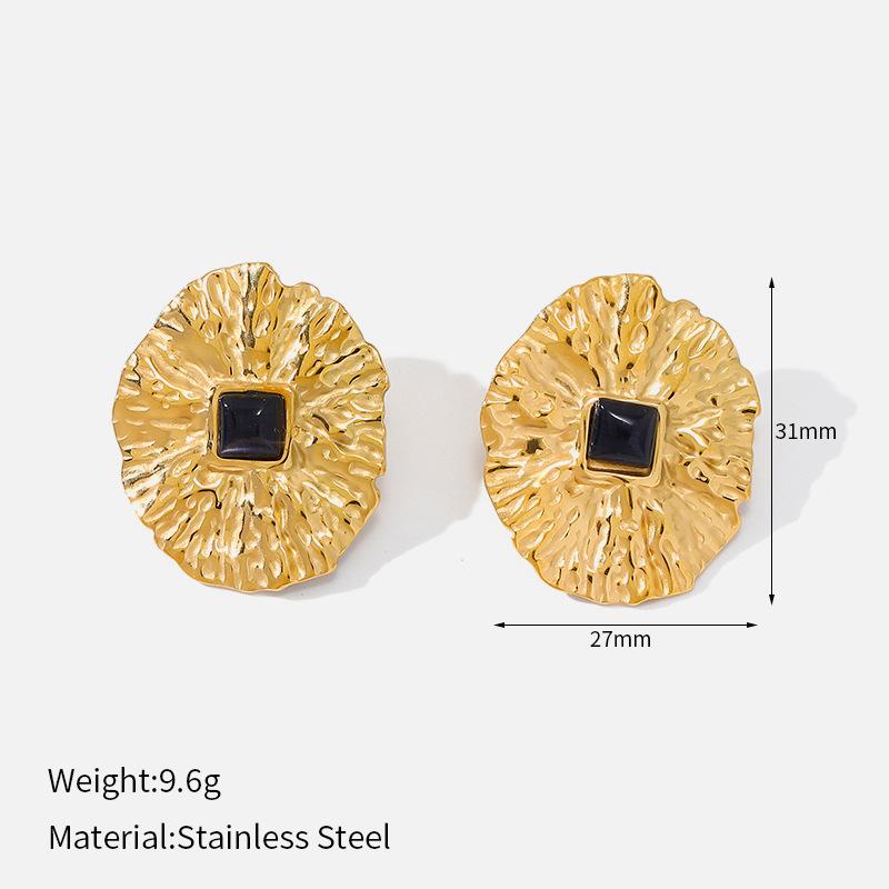 European and American Retro Texture Pattern Flower Earrings Light Luxury Stainless Steel Water Drop-shaped Zircon Stud Earrings Fashion Opal Accessori