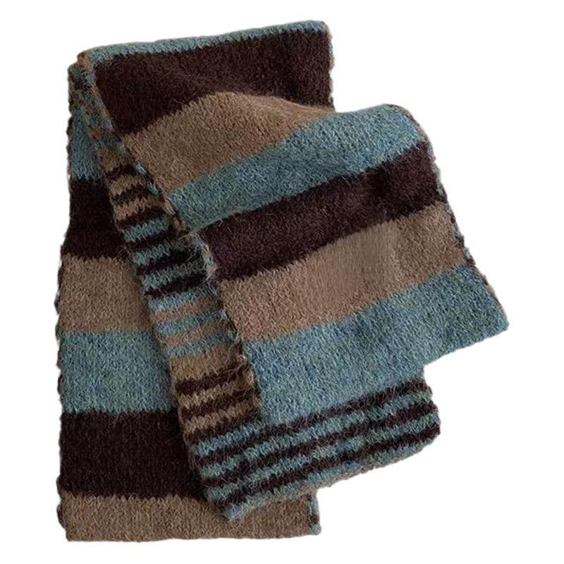 Fashion versatile color matching scarf Comfortable, warm and breathable wool striped color scarf Autumn and winter cold scarf