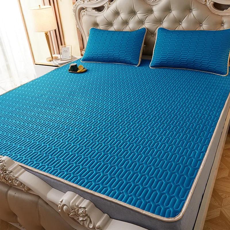 Květiny Latexová Letní Podložka Sada Chladivý Pocit Podložka na Postel a Povlak na Polštář Studená Spací Podložka na Postel na Léto Prodyšná Skládací Chladivá Podložka