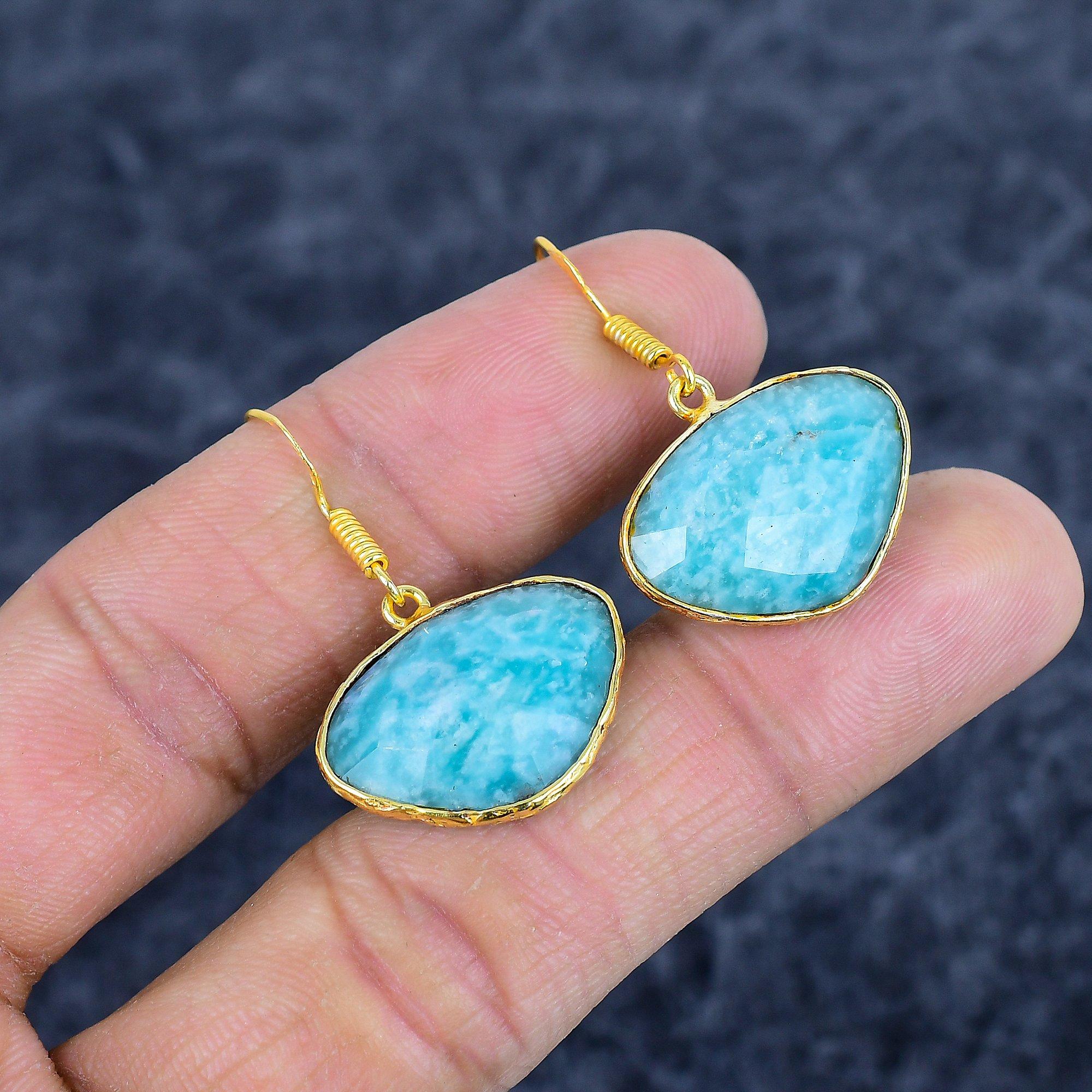 

Amazonite Gemstone Handmade 925Sterling Silver Jewelry Earring 1.38 M-3166