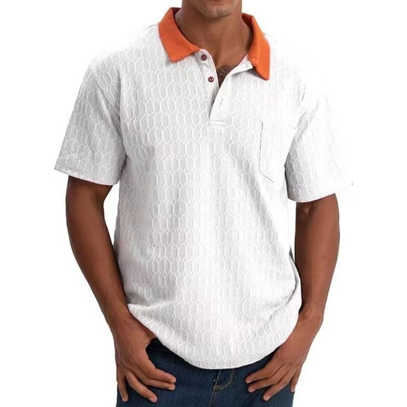 

Men’s Contrast Collar Textured Polo Shirts with Button Pocket S білий