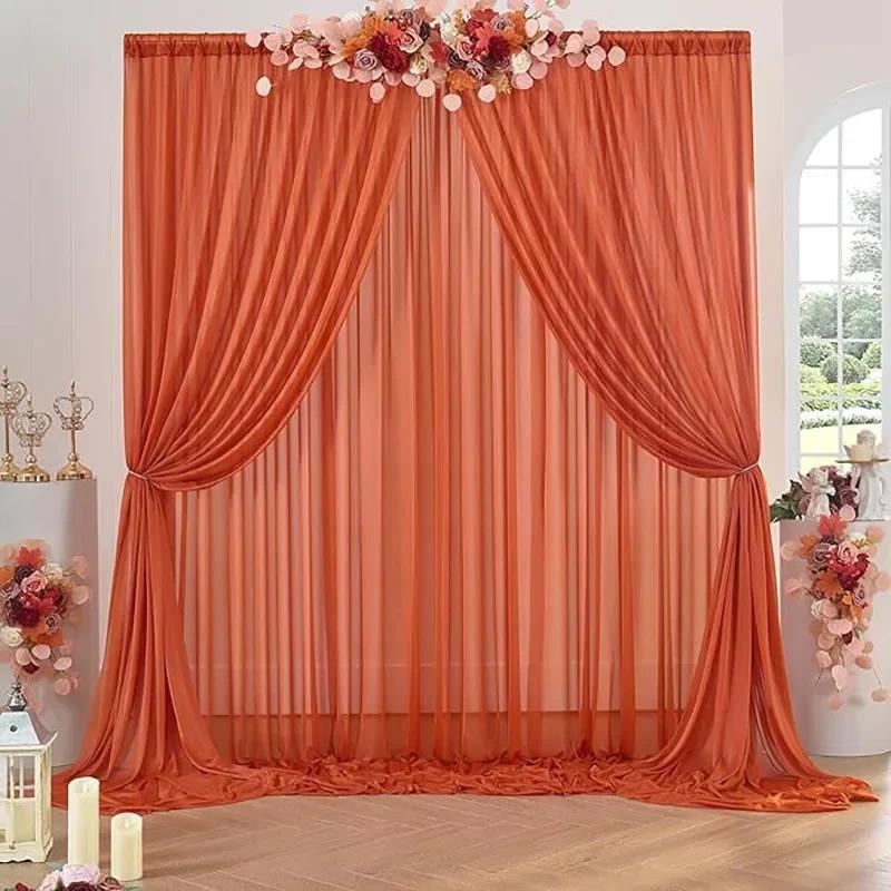 2pcs 5ft x10ft Chiffon Backdrop Curtains, 2 Layer Sheer Fabric Backdrop Drapes Drapes for Bridal Shower Wedding Arch Party Decor