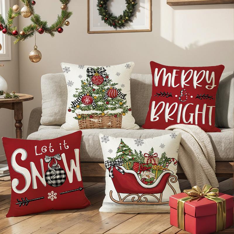 Christmas Decorative Throw Pillow Cover Polyester Printed Sofa Home Cushion Cover Bedroom Cushion Cover