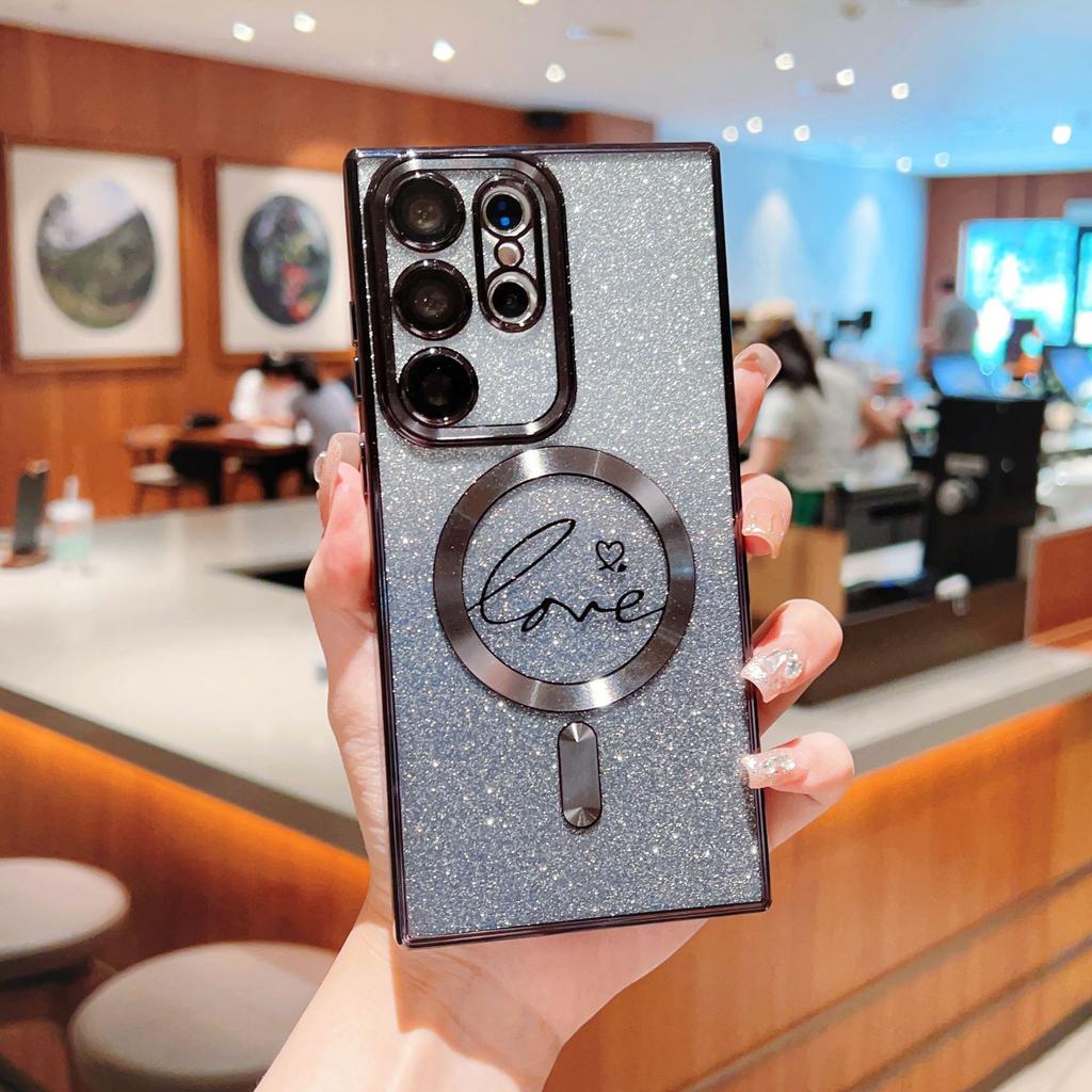 Electroplated magnetic suction love glitter mobile phone case is suitable for Samsung S25ULTRA lens film S24 S25 S23FE