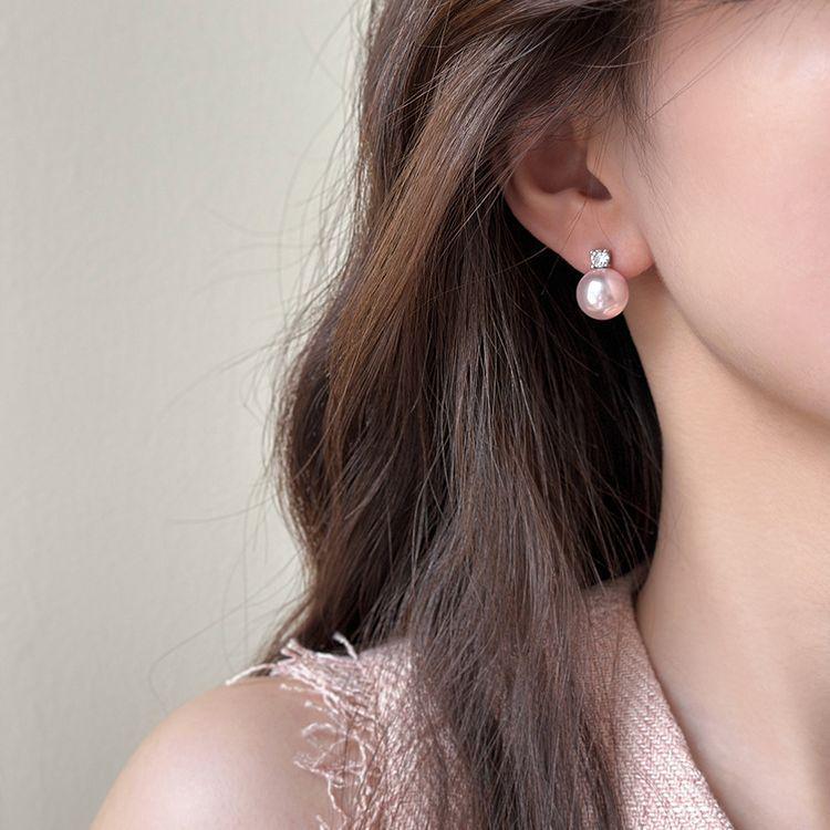 Pink Pearl Zirconia Stud Earrings - Elegant, Luxurious Fashion Jewelry for Women