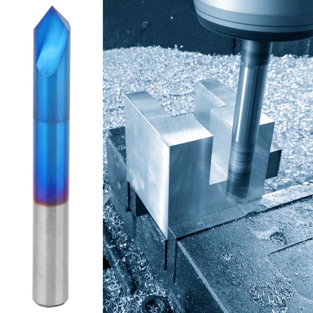 90 Grad Fasenfräser 2 Schneiden Blaue Beschichtung Wolframstahl Hartmetall Handwerkzeug 6 x 50mm