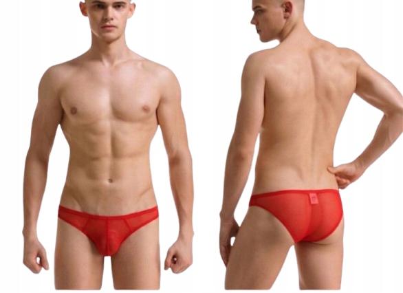 Stringi Męskie Sexy Prześwitujące Czerwone Delikatne L