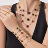 Vintage Heart Glass Necklace Stainless Steel Earrings Hand Chain Heart-shaped Jewelry Set  Gift