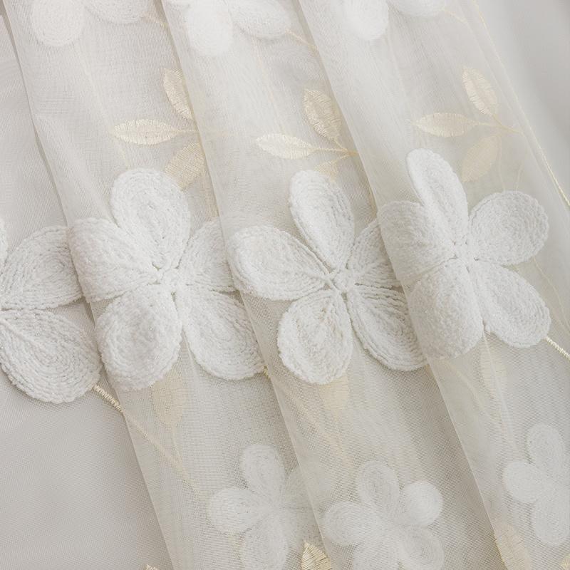 Embroidered Relief European American Flower Pattern Curtains, Transparent Rod Pockets for Seasonal Decoration, Reference Bedroom, Living Room