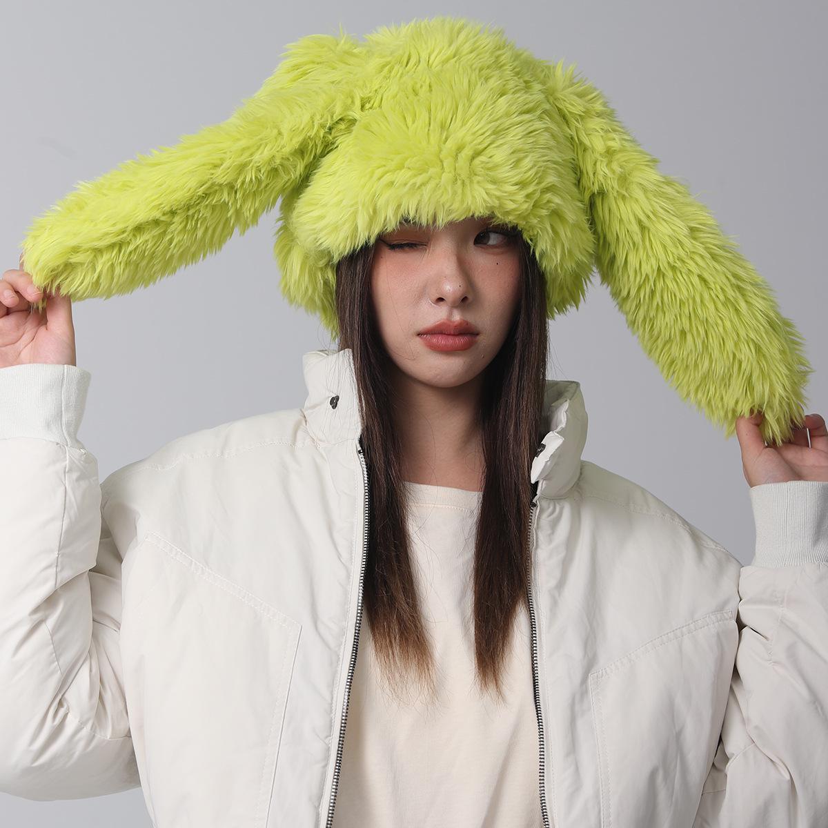 

Очаровательная плюшевая зимняя шапка-бини с длинными ушами кролика – теплая, толстая и забавная One Size зелёный