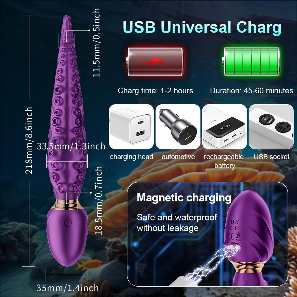 Octopus Tentacle Anal Vibrator Female G-Spot Clit Vagina Stimulation 360° Rotation  Silicone Dildo Masturbation Sex Toys Women