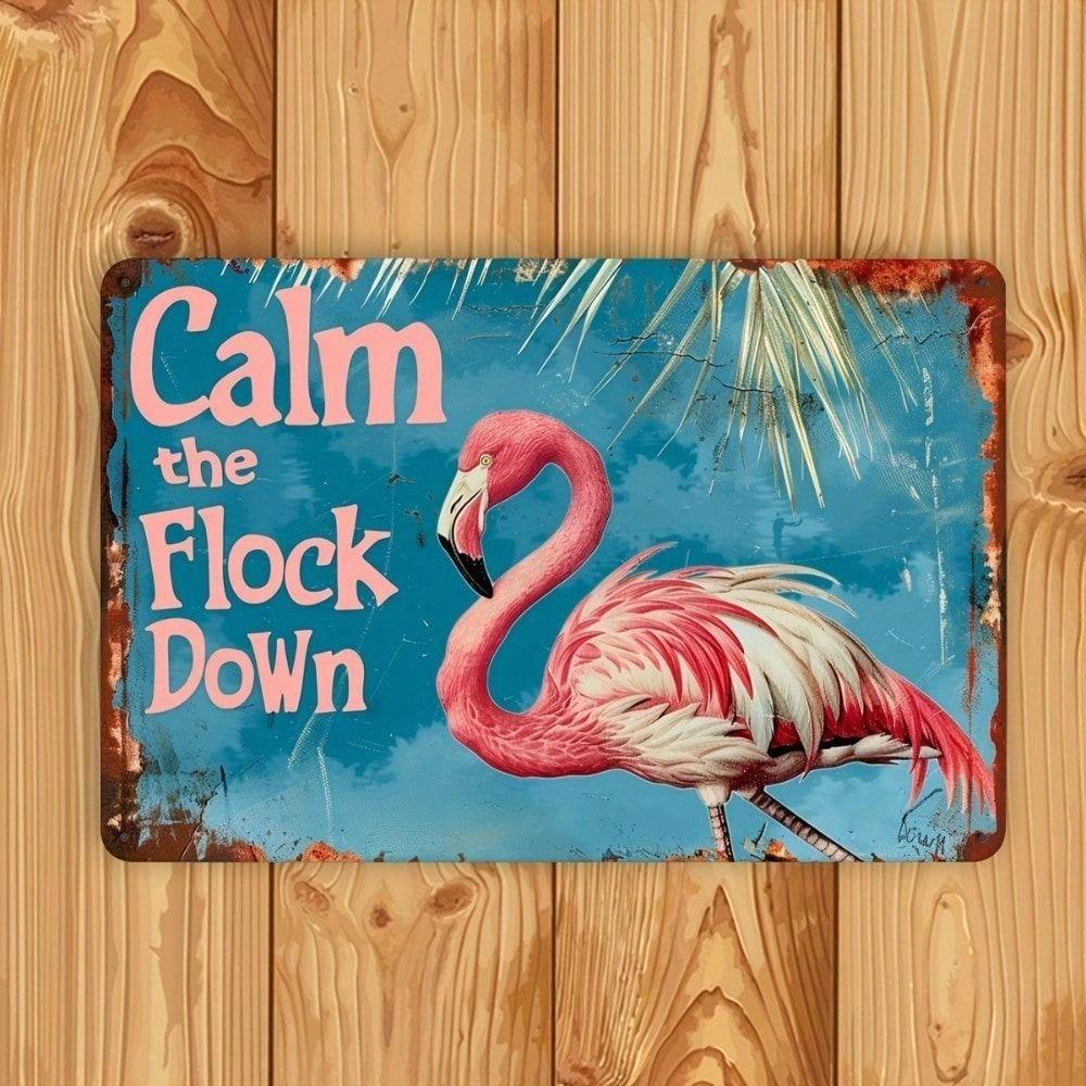 Metal Poster Flamingo, Vintage Wall Art Decor, Rustic Home Garden Decoration, Metal Sign