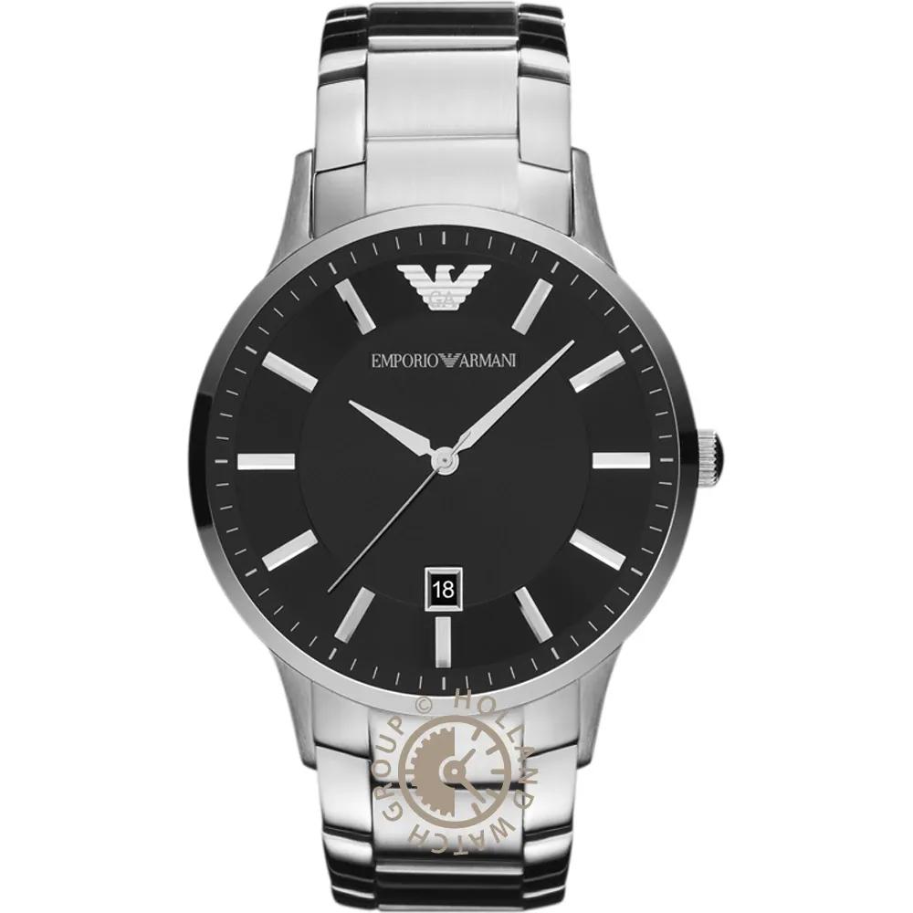 

Emporio Armani Renato Large Black Metal Silver Gents Quartz AR2457 Watch чёрный