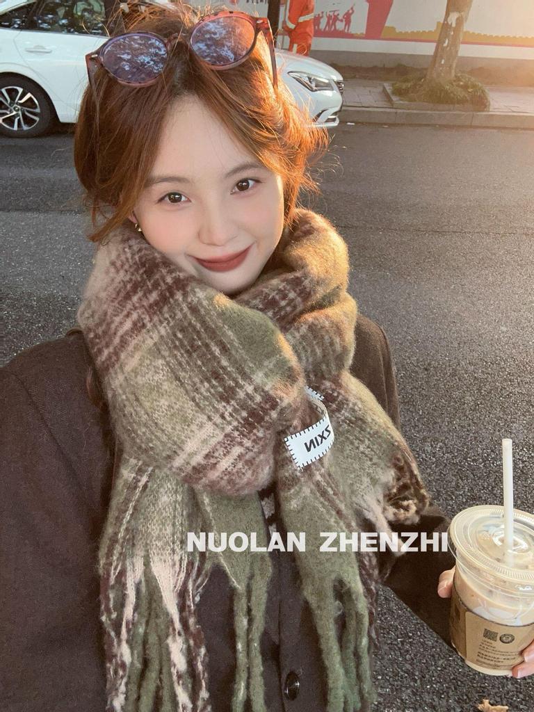 Plaid Korean-Style Women's Winter Scarf - Warm Imitation Cashmere Snood