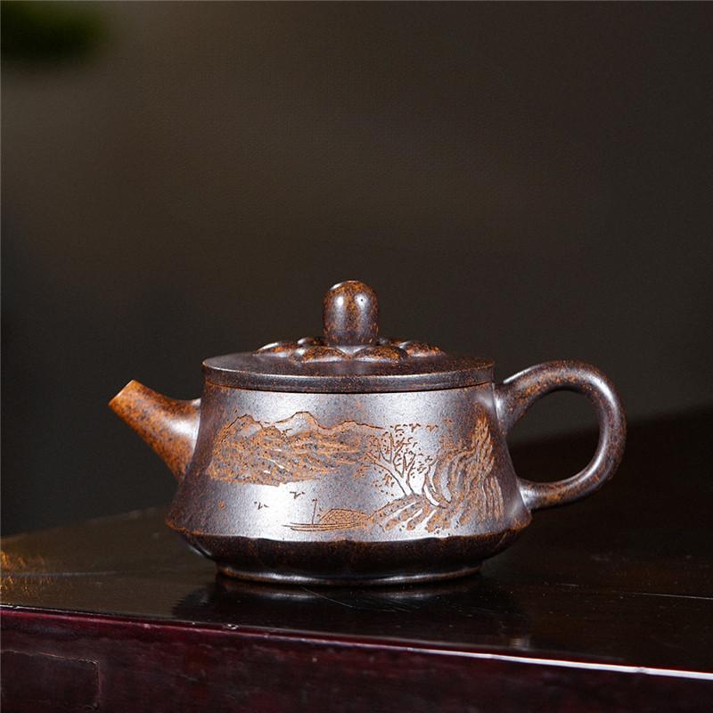 

220 мл чайники из фиолетовой глины Исин, ручная работа, ландшафтный горшок, сырая руда, высокотемпературный дровяной чайник, глиняный чайник с фильтром, чайный набор «Цзыша»