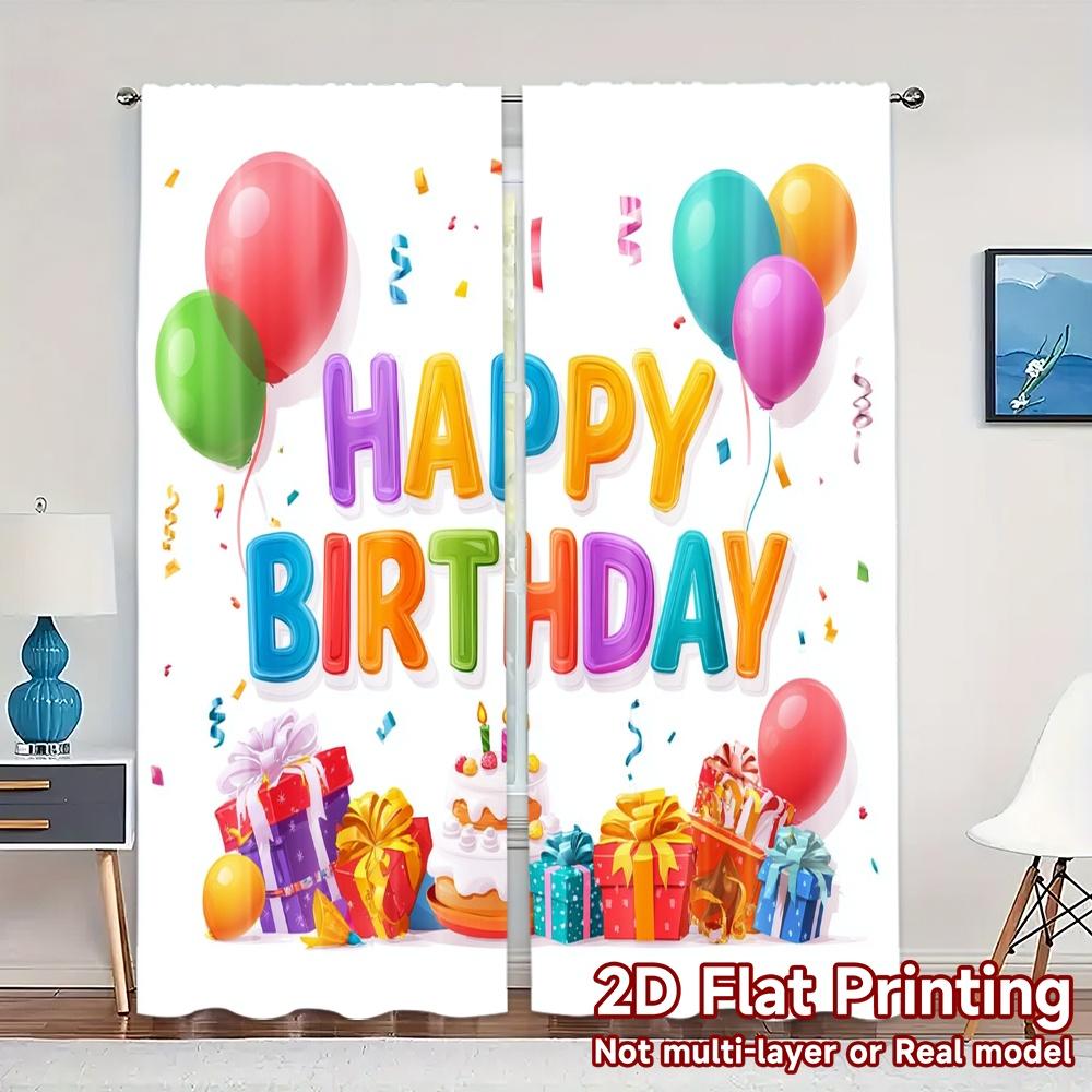 2pcs, 2D FLAT PRINTING Curtains (Without Rod) Birthday Bliss(10) Modern Minimalist Curtains Durable 100% Polyester Fabric