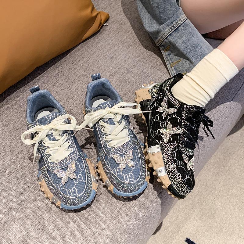 G New Dad Sneakers - Versatile, Comfortable, Women's Casual Full Diamond Durian Bottom Shoes