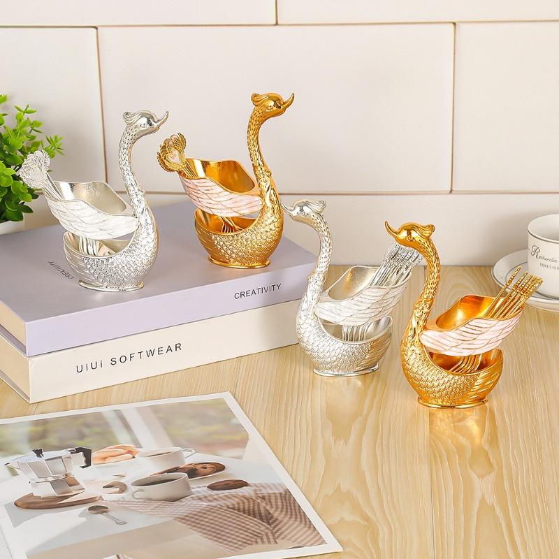 Coffee Spoon, Fruit Spoon, Gold and Silver Fork Set - Home Decorative Piece, Cute Swan Dessert Spoon, Tableware Set