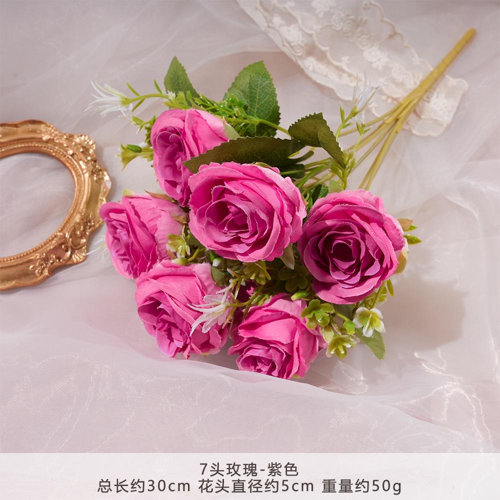 

Korean-Style Simulation Flower 7-Head Rose Artificial Silk Flowers Wedding Home Decor Living Room Display Photography Props 3 bundles фіолетовий
