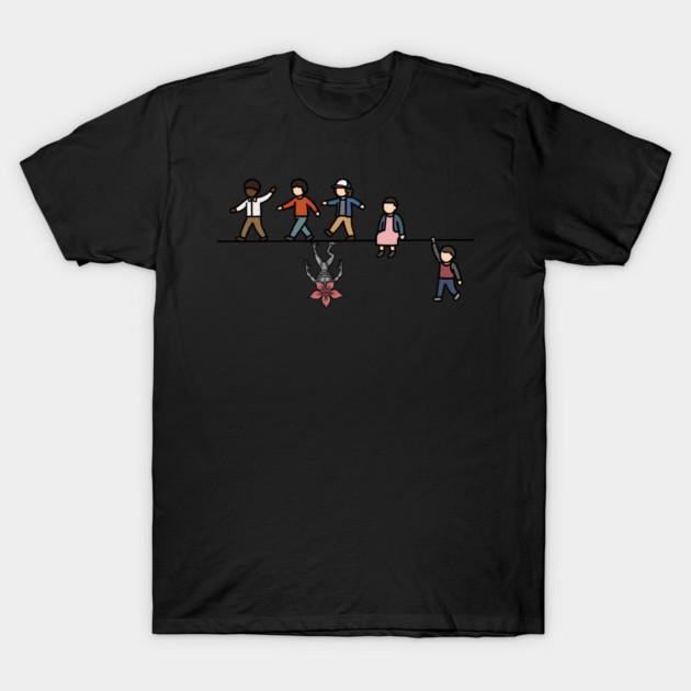 Asian Size Men Black Print T-shirt Lucas, Dustin, Mike, Eleven And Will (Stranger Things) No-Cut Heat Transfer Print Cotton Tshirt