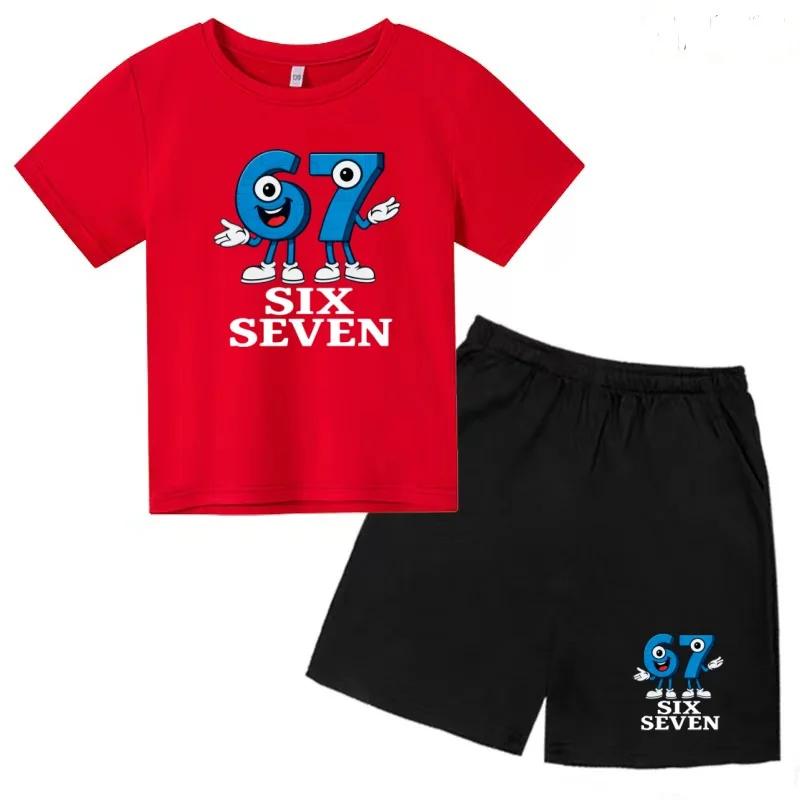 Children Summer Six Seven Cartoon Print Casual Set Clothes T-shirt+Shorts 2P Charming Boy Girl Toddler 3-12 Yrs Short-sleeved