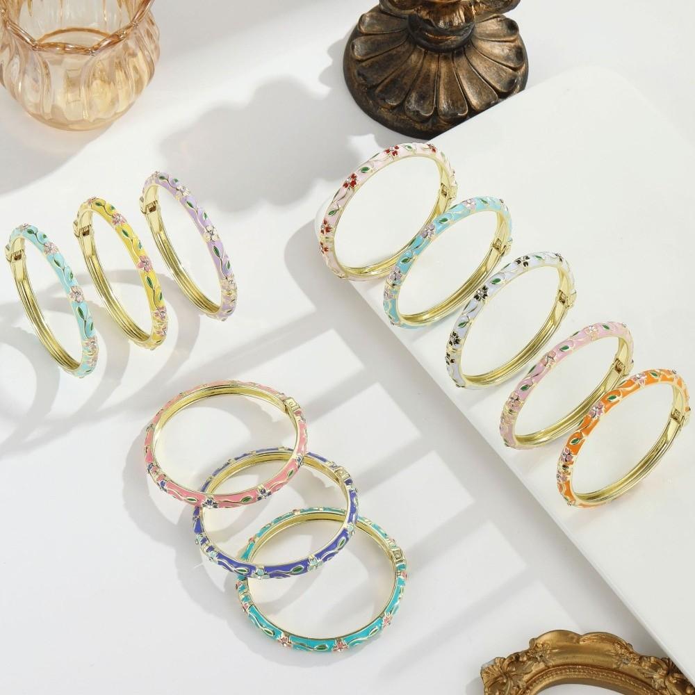 Color Plated Enamel Bracelet Retro Enamel Flower Bangle Cloisonne Bracelet  Traditional Style