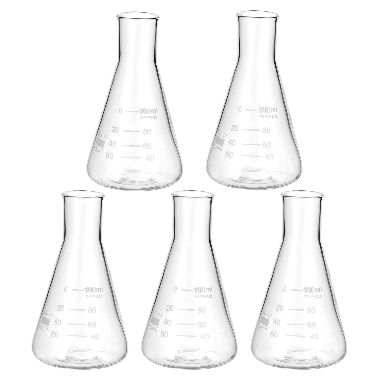 PATIKIL Колбы Эрленмейера, Набор из 5 шт., 100 мл, 3,4 унции, с узким горлом, градуированные, из боросиликатного стекла, для экспериментов, химии и изучения науки