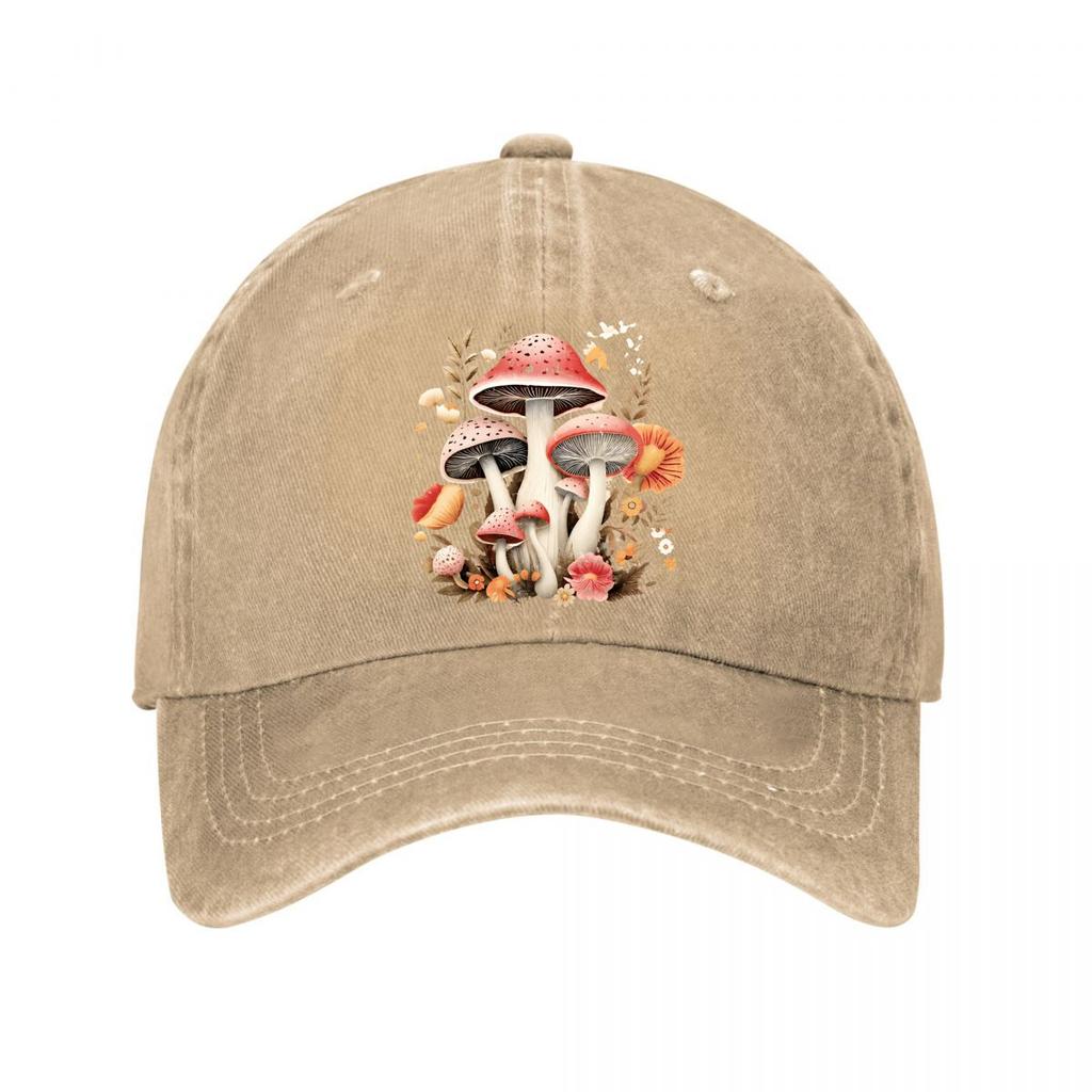 Whimsical Mushrooms Floral Home Decor Art Print Washed Baseball Cap Outdoor For Womens Unisex FeUnisex