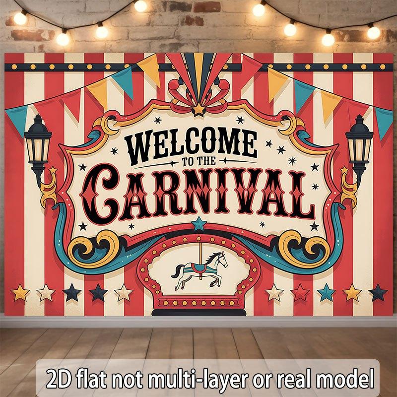 A 2D flat banner with the content "Welcome to the Carnival" suitable for weddings and parties