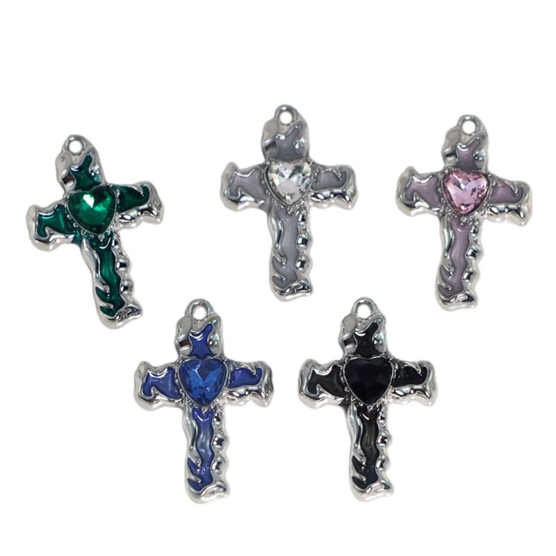Versatile DIY Alloy Cross Charm Dripping Oil and Diamond Jewelry Component Pendant for DIY Crafts Neckalce Earrings
