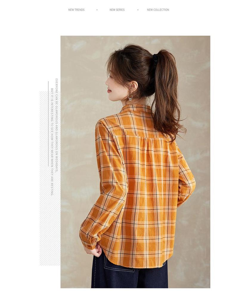 Women's High-End Cotton Plaid Long Sleeve Shirt - New for Spring & Autumn 2025, Loose Casual Fit