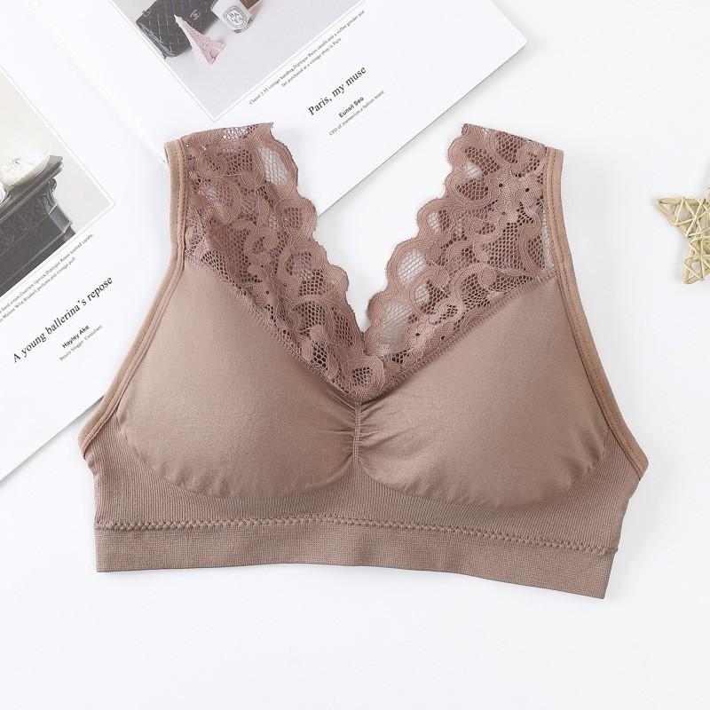 Women's beautiful back bra, plus-size plus-bust lace lace strapless bra, anti-exposure malfunction, wireless, push-up body-hugging camisole