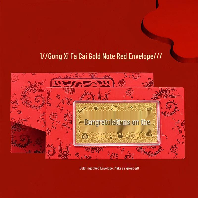 Shuibei 999 Pure Gold Note Red Envelope - Peace, Joy, Birthday, New Year Souvenir Gift