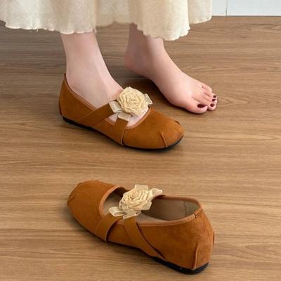 Leather French Niche Retro Flower Mary Jane Single Shoes Women's New Ballet Flats Evening Shoes