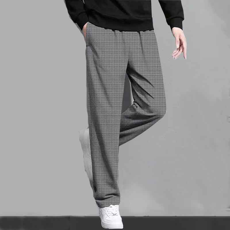 Fashion Street Trend Versatile Loose Waffle Sports Casual Pants Spring Autumn Men Elastic Waist Business Straight Trousers 2024