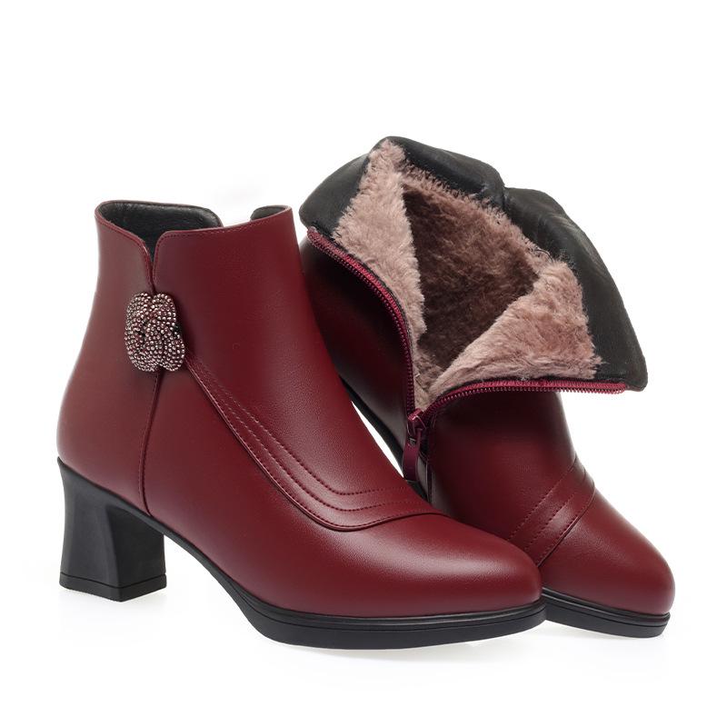 Women's Red Velvet Ankle Boots - 2023 Autumn/Winter Wedding & Banquet Style for Mothers