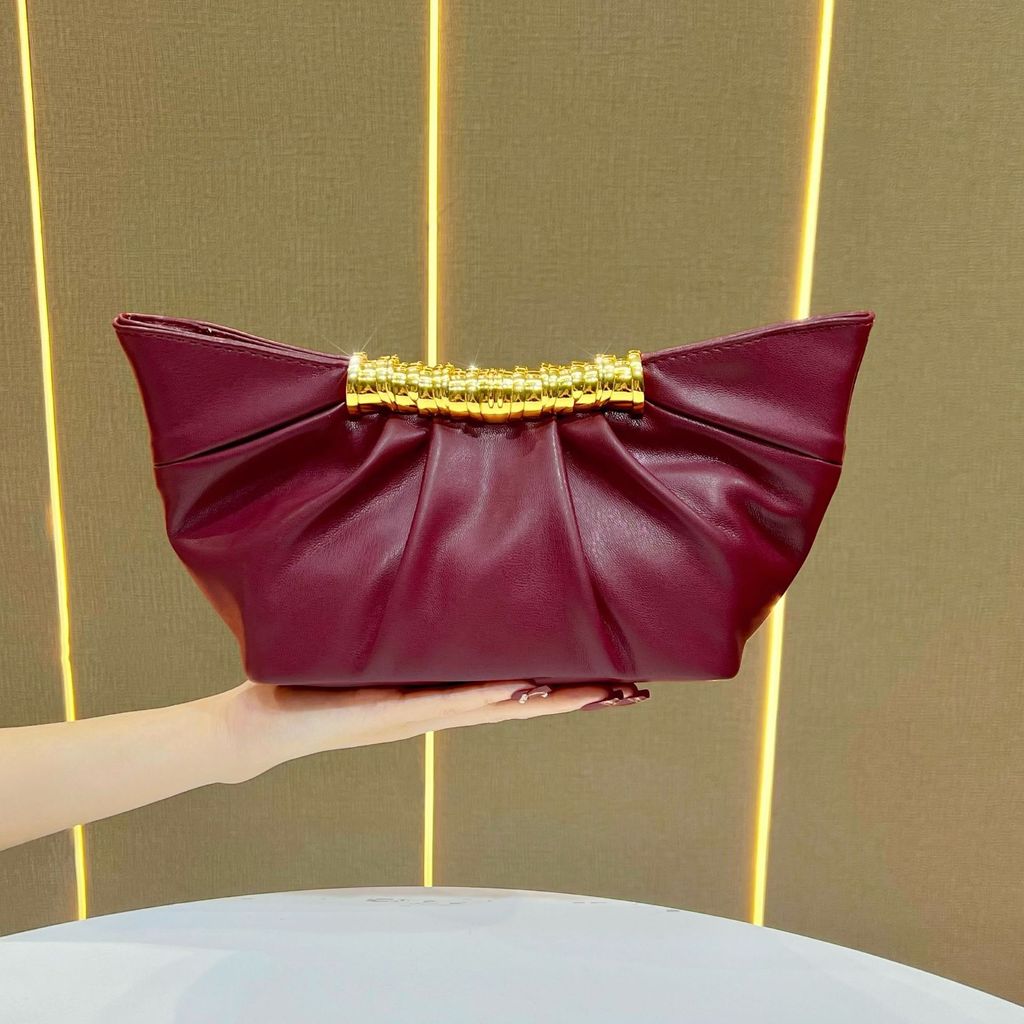 Pu Clutch Bag For Women With Solid Color And Pleated Design For Formal Events